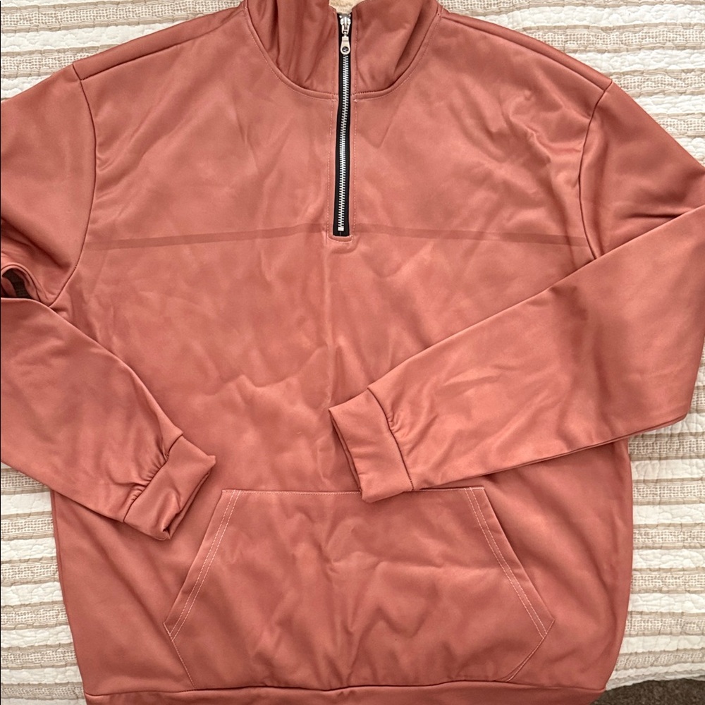 Men's Zip-Up Pullover Sweater - Terracotta